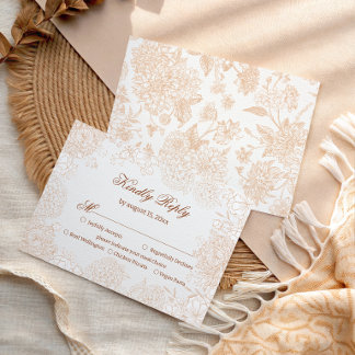 Refined Neutral Floral Wedding RSVP Card Minimal
