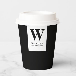 Refined Newly Wed Monogram   Black Minimalist Wedd Paper Cups