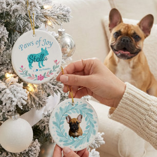 Refined Pastel Blue French Bulldog   Personalised  Ceramic Tree Decoration