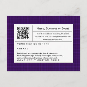 refined QR code : purple plaid Invitation Postcard