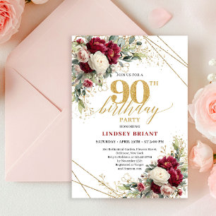 Refined Red and White Roses 90th Birthday Invite