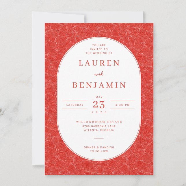 Refined Red Floral Pattern Invitation (Front)
