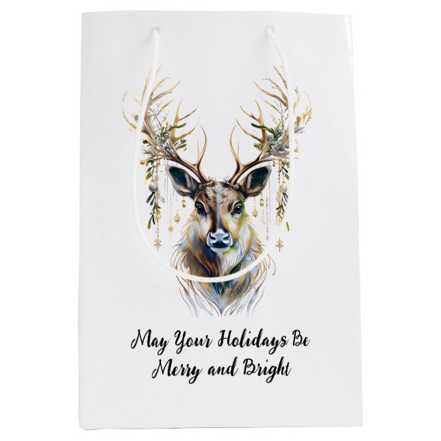 Refined Reindeer, Merry and Bright Holidays Medium Gift Bag (Front)