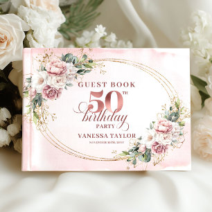 Refined Rose Gold Greenery 50th Birthday Guestbook