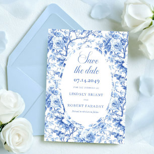 Refined Royal Blue Floral Save the Date Wedding  Announcement