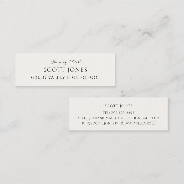Refined Script Grad Name Card (Front/Back)