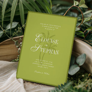 Refined Script Palm Tree Chartreuse Beach Wedding Invitation