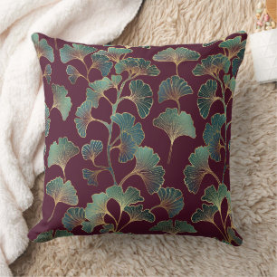 Refined Teal Ginkgo with Gold Accents Cushion