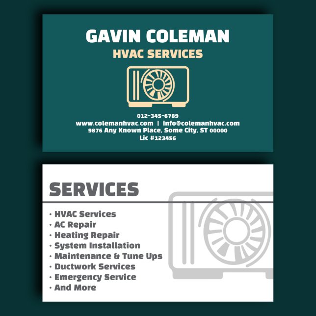 Refined Teal HVAC Contractor Business Card (Creator Uploaded)