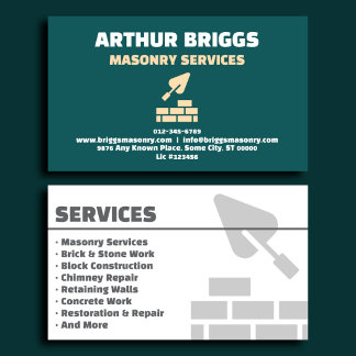 Refined Teal Masonry Contractor Business Card