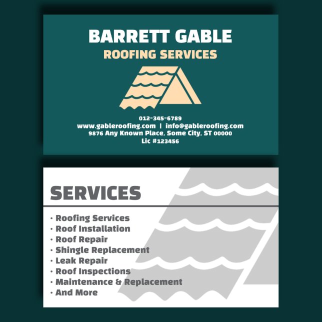 Refined Teal Roofing Contractor Business Card (Creator Uploaded)