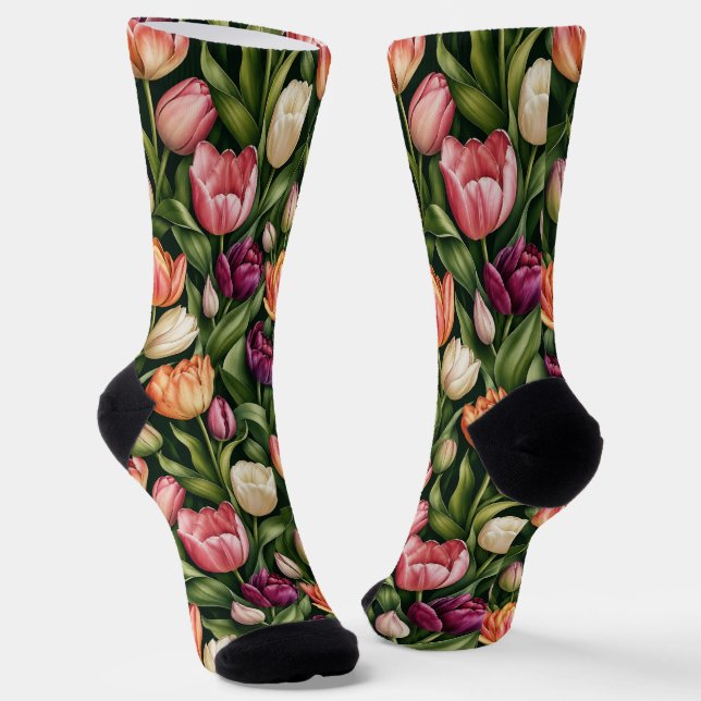 Refined Tulip Botanical Illustration Socks (Angled)