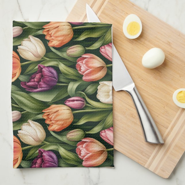 Refined Tulip Botanical Illustration Tea Towel (Quarter Fold)