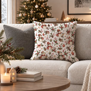Refined Vintage Red Green Christmas Throw Pillow