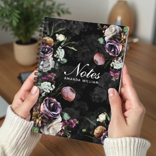 Refined Violet White Rose Floral Art Notebook