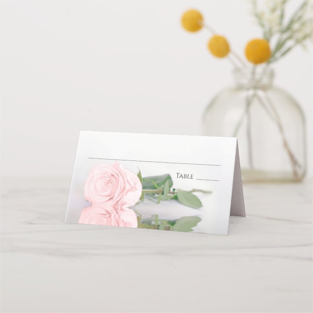 Reflecting Blus Pink Rose Elegant Wedding Write-In Place Card (Front)