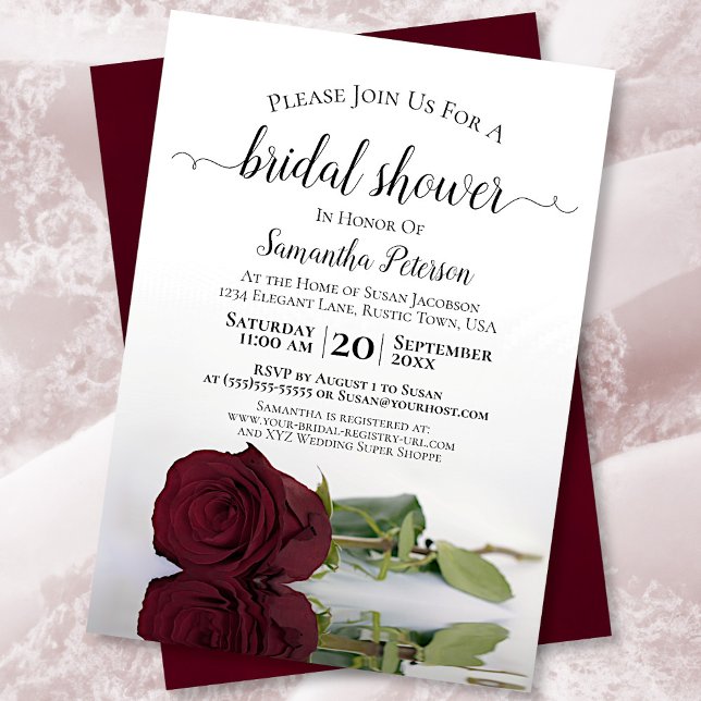 Reflecting Burgundy Rose Elegant Bridal Shower Invitation (Creator Uploaded)