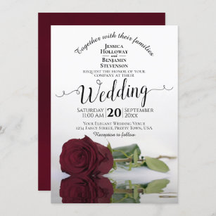Reflecting Burgundy Rose Elegant Romantic Wedding Invitation