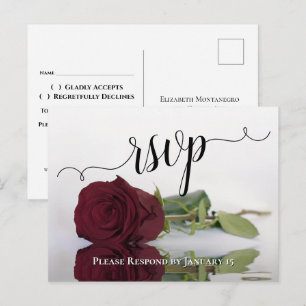 Reflecting Burgundy Rose Elegant Wedding RSVP Postcard