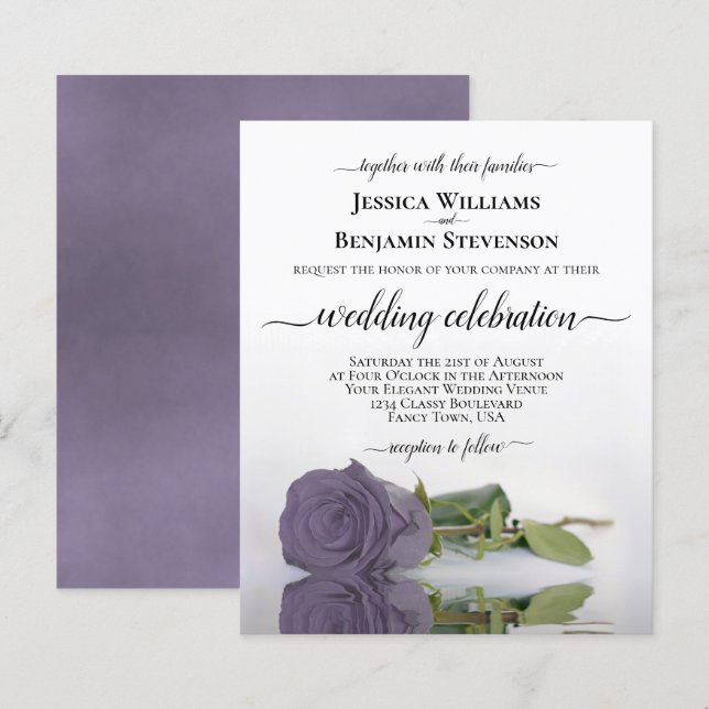 Reflecting Dusty Purple Rose BUDGET Wedding Invite (Front/Back)
