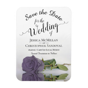 Reflecting Dusty Purple Rose Wedding Save the Date Magnet