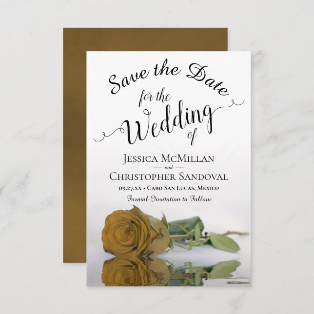 Reflecting Gold or Yellow Rose Romantic Wedding Save The Date (Front/Back)