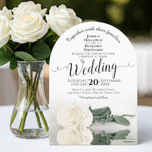 Reflecting Ivory White Rose Elegant Arch Wedding Invitation