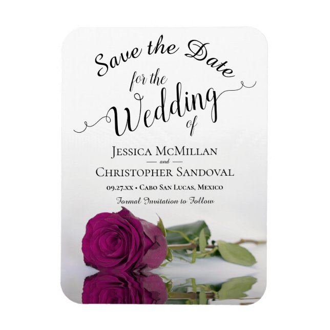 Reflecting Magenta Rose Wedding Save the Date Magnet (Vertical)