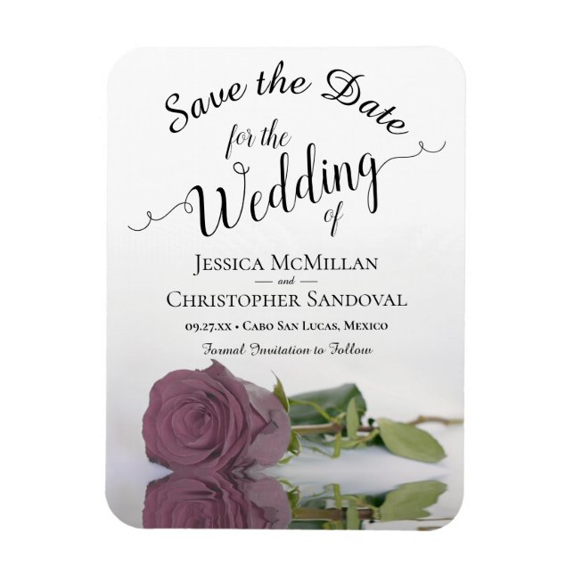 Reflecting Mauve Pink Rose Wedding Save the Date Magnet (Vertical)