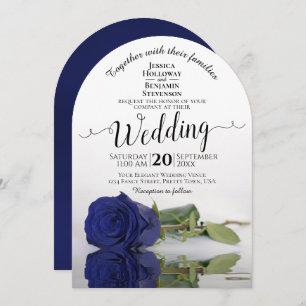 Reflecting Navy Blue Rose Elegant Romantic Wedding Invitation