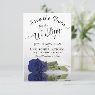 Reflecting Navy Blue Rose Romantic Wedding Save The Date