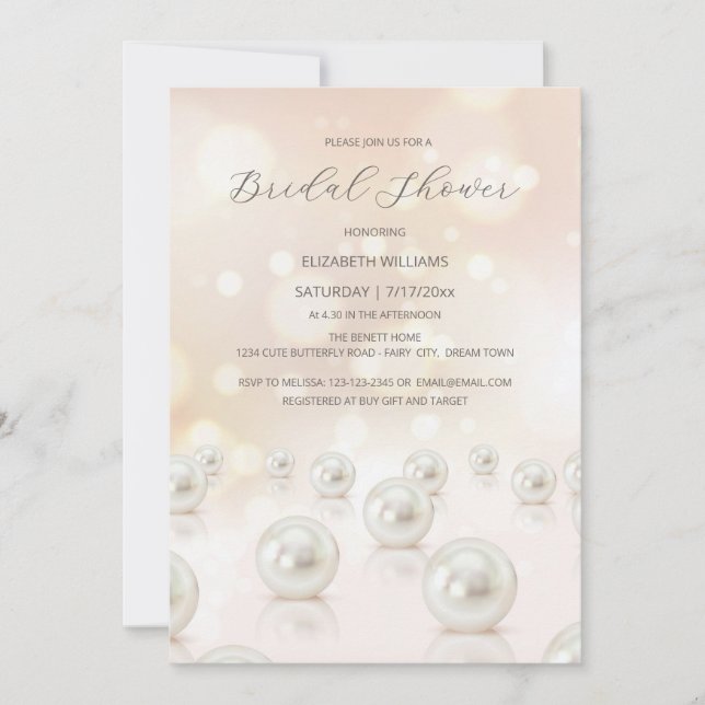 Reflecting Pearls Cream Bridal Shower Invitation (Front)