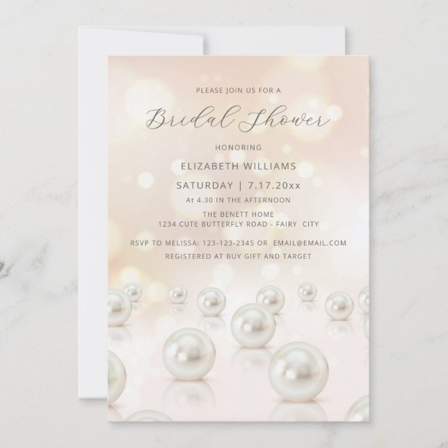 Reflecting Pearls Cream Bridal Shower Invitation (Front)