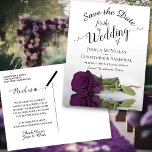Reflecting Plum Purple Rose Wedding Save the Date Announcement Postcard<br><div class="desc">These beautiful postcards are a great way to let your friends and family know to save the date for your upcoming wedding. The design features a gorgeous long stemmed plum purple rose lying on its side reflecting in a pool with waves and ripples. The text features lacy script calligraphy. The...</div>