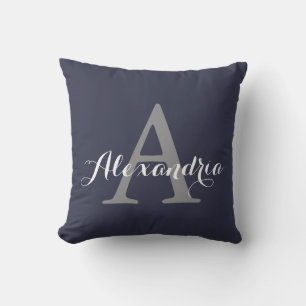Reflecting Pond Deep Blue Solid Colour Monogram Cushion