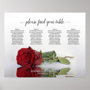 Reflecting Red Rose 4 Table Wedding Seating Chart