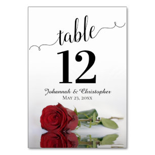 Reflecting Red Rose Elegant & Chic Wedding Table Number