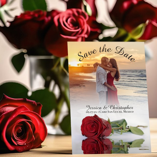 Reflecting Red Rose Elegant Wedding Photo Save The Date (Creator Uploaded)