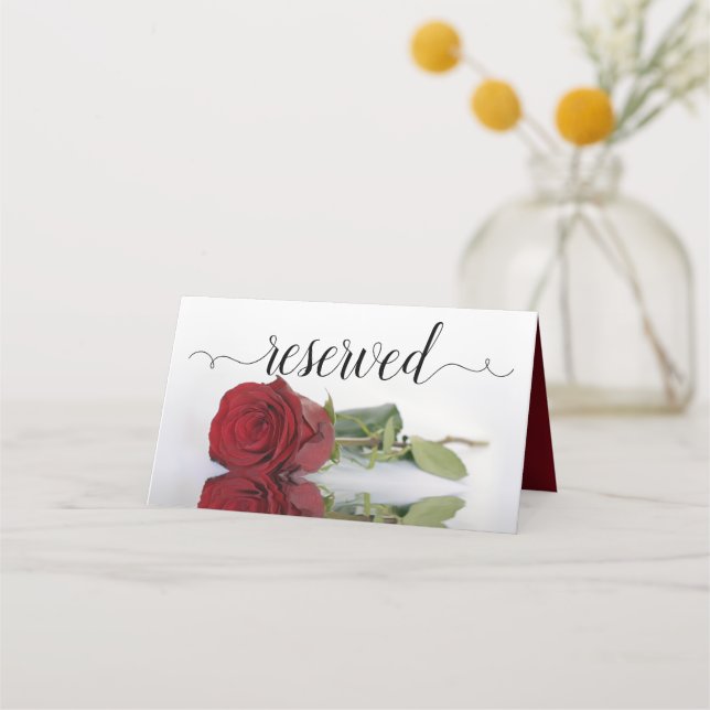 Reflecting Red Rose Elegant Wedding Reserved Place Card (Back)