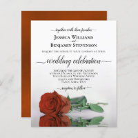 Reflecting Rust Orange Rose BUDGET Wedding Invite