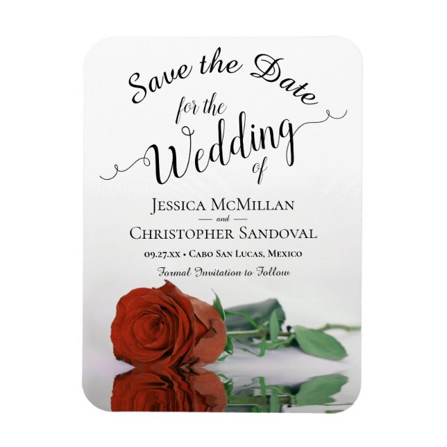 Reflecting Rust Orange Rose Wedding Save the Date Magnet (Vertical)