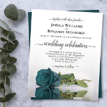 Reflecting Teal Rose BUDGET Wedding Invitation<br><div class="desc">This wedding invitation is classy, elegant, and beautiful, while still being budget friendly and affordable. It features a simple romantic design with a single long-stemmed teal or turquoise coloured rose reflecting in a pool of water with waves and ripples. The typography includes classy script calligraphy with swashes, tails, and flourishes....</div>