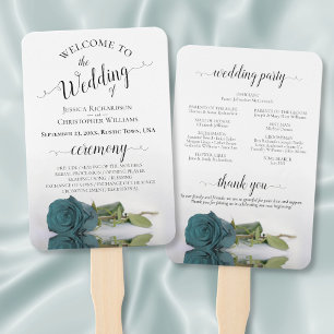 Reflecting Teal Rose Elegant Wedding Program Hand Fan