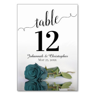 Reflecting Teal Rose Elegant Wedding Table Number