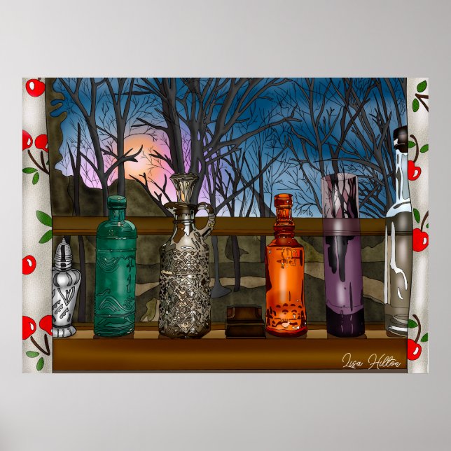 Reflection | Colourful Glass Vases in Window Sill Poster (Front)