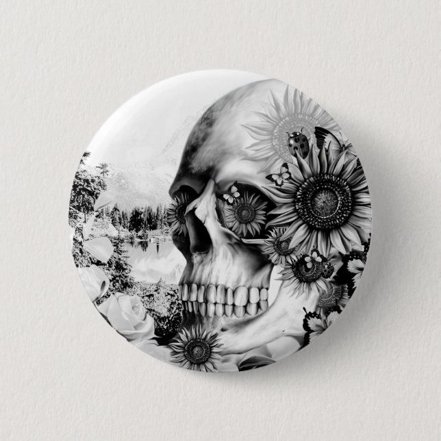 Reflection. Floral landscape skull. 6 Cm Round Badge (Front)