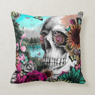 Reflection. Floral landscape skull. Cushion