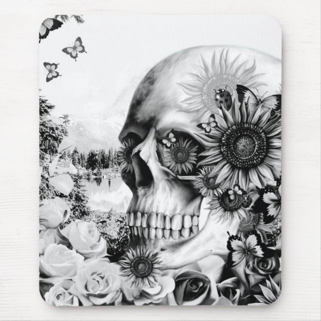 Reflection. Floral landscape skull. Mouse Pad (Front)