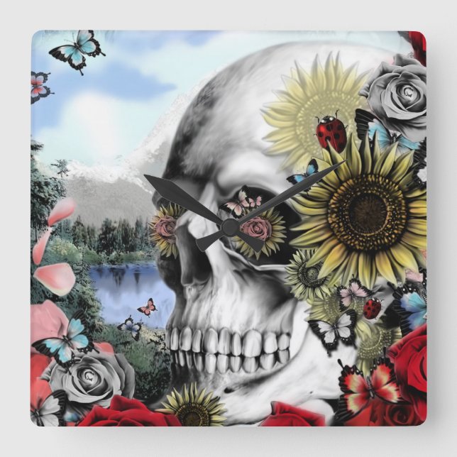 Reflection, landscape skull. square wall clock (Front)