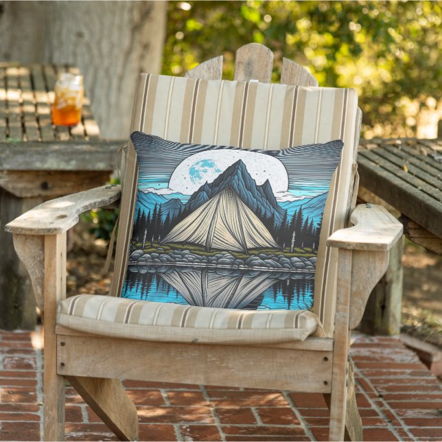 Reflection of a Tent on the Lake in the Mountains Cushion (Chair)